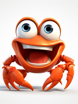 A 3D Cartoon Crab Laughing and Happy on a Solid Background