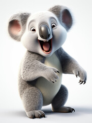 A 3D Cartoon Koala Laughing and Happy on a Solid Background