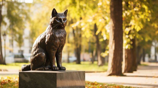 Stone Monument to the cat is installed in the park or in the cemetery	
