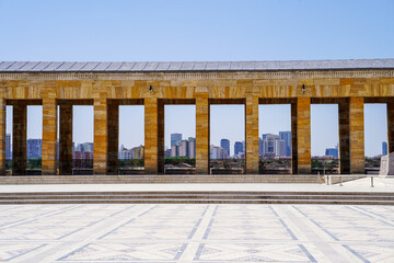 Anıtkabir, the tomb of Atatürk, columns and view of ankara