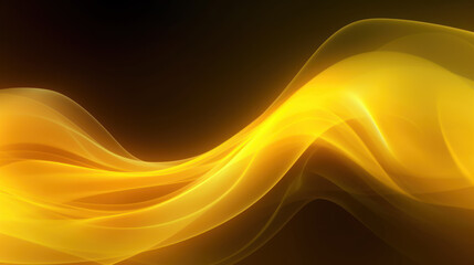 Abstract yellow energy wave with dark background. Golden metallic wave band. Yellow glowing lines