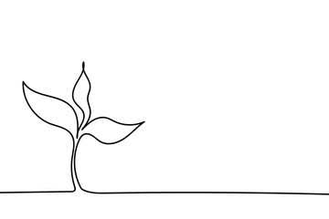 Single continuous line art growing sprout. Plant leaves seed grow soil seedling eco natural farm concept design one sketch outline - obrazy, fototapety, plakaty