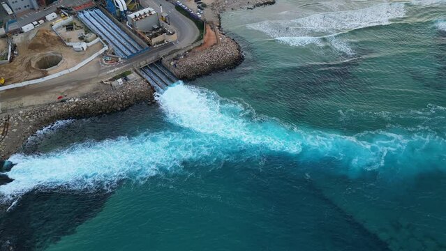 Top view footage  of the largest water desalination facility in the world, Hadera Israel
