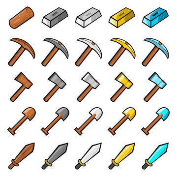 Tools and Weapons RPG Icon Set Vector Illustration
