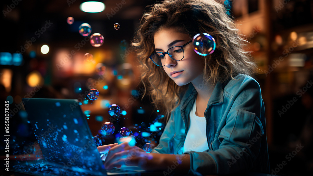 Wall mural portrait of beautiful woman in glasses