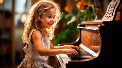 cute little girl playing grand piano - Powered by Adobe