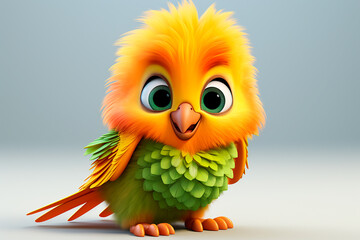 Fototapeta premium Parrot on a white background. Adorable 3D cartoon animal portrait.