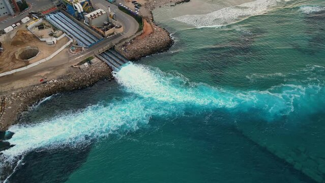 Top view footage  of the largest water desalination facility in the world, Hadera Israel