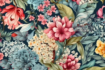 Floral Acrylic Art on Deep Blue Background, Acrylic Painting, Floral Illustration, Dark Blue Background, Flowers Artwork, Botanical Design, Artistic Flora, Nature Inspired, Textile Design