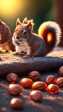 A beautiful vibrant image of two tiny  squirrel