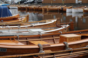 Traditional boats in the harbour of the Norwegian town of Tönsberg