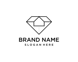 diamond with home line art logo design template