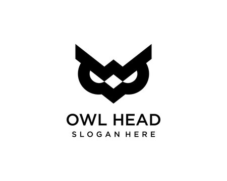 black owl head logo design template