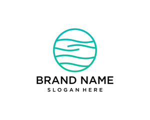 simple ocean wave with line logo design template