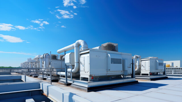 Industrial air conditioner on the roof of the building.