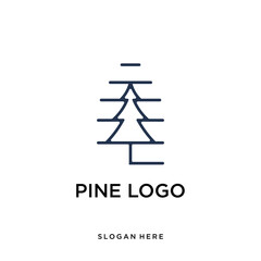 pine tree line art style logo design template