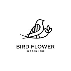 luxury bird with flower line art style logo design template