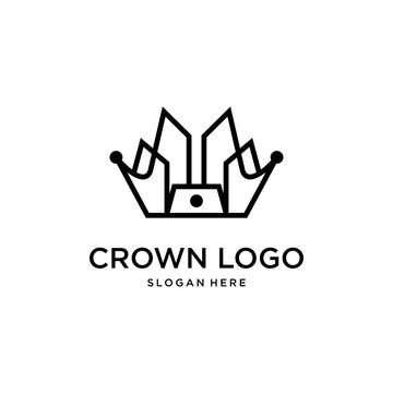 luxury crown line art style logo design template