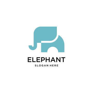 silhouette blue elephant logo design template