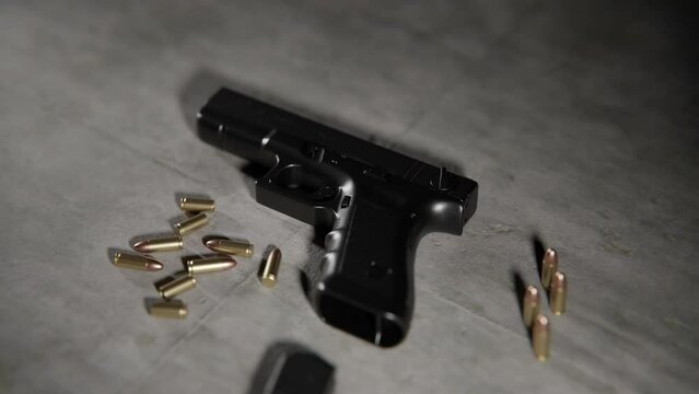 Close up shot of Handgun on the floor