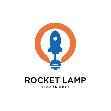 rocket with lamp idea logo design