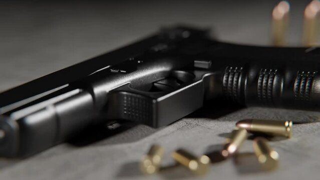 Close up shot of Handgun on the floor in a 3D animation