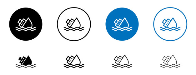 Sinking titanic vector icon set. cargo ship accident vector symbol. shipping boat disaster sign for mobile apps and website UI designs - obrazy, fototapety, plakaty