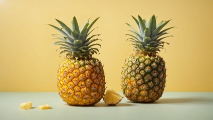 AI generated illustration of ripe pineapples against a yellow background