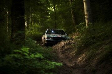 Obraz na płótnie Canvas Car drifting through the woods. Generative AI