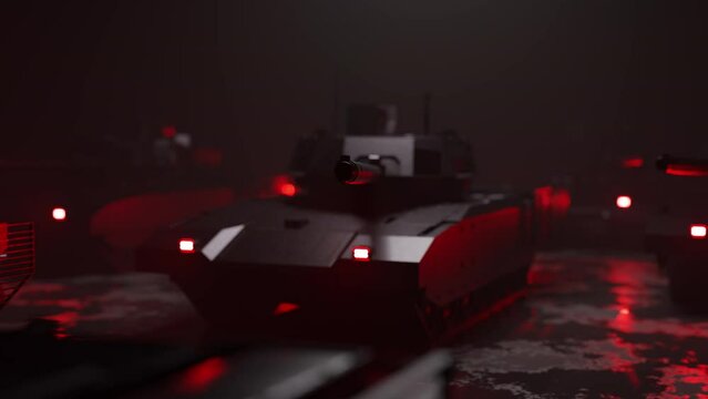 Tanks with red lights in a hangar