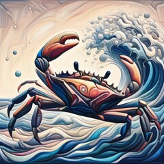 Obraz premium AI generated illustration of an artistic mosaic of a crab in the sea
