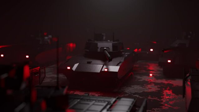 A tank with red lights in a 3D animation