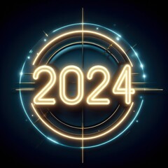 AI generated illustration of the glowing neon lights showcasing the 2024 year