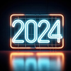 AI generated illustration of the glowing neon lights showcasing the 2024 year