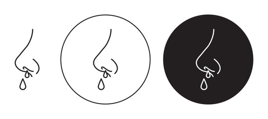 Runny nose thin line icon set. nosebleed vector symbol. snot water problem thin line icon in black and white color - obrazy, fototapety, plakaty