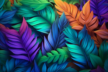 colorful neon tropical leaves background