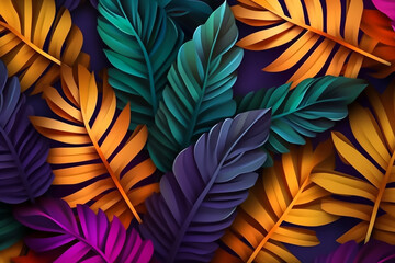 colorful neon tropical leaves background