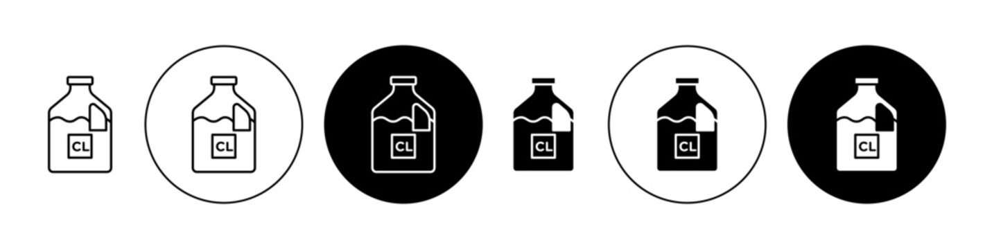 liquid Chlorine chemical thin line icon set. pool water cleaning chlorine vector symbol in black and white color