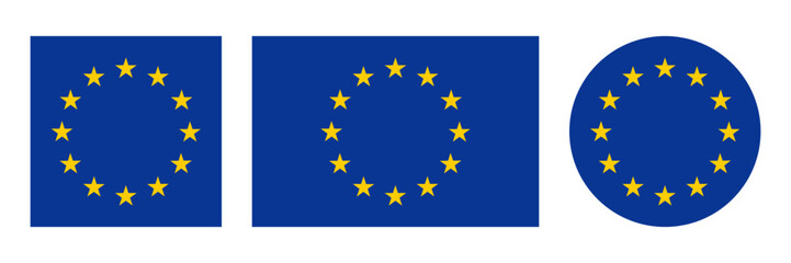 Europe flag vector icon. European Union flag in square and round in vector. Flag or symbol of EU