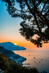 Fototapeta na wymiar Sunrise over the Tyrrhenian sea, Amalfi Coast in Campania, Italy