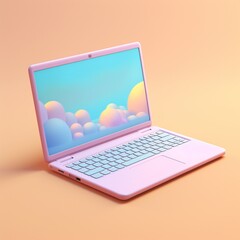 3d rendering of a Pastel Laptop on a soft Background