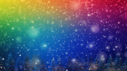 Snowy landscape in rainbow colors. Generated with ai.