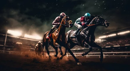 Poster Moonlit Gallop: Night Race at the Hippodrome. Generative ai © Scrudje