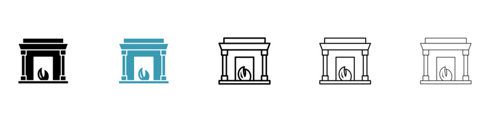 fireplace vector thin line icon set. house chimney firewood vector symbol for web ui designs - obrazy, fototapety, plakaty