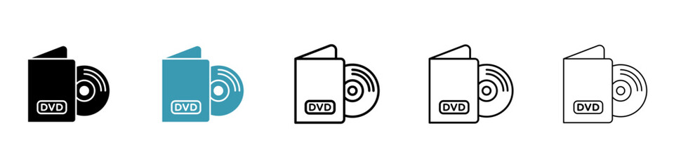 DVD vector thin line icon set. cd disc case vector symbol. music video DVD sign for web ui designs