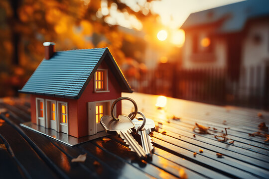 Landlord key for unlocking house is plugged into the door. Second hand house for rent and sale