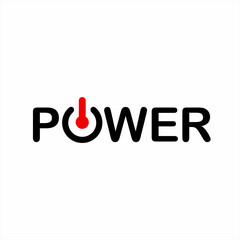 Design of the word "Power" with an illustration of the power button symbol on the letter O.
