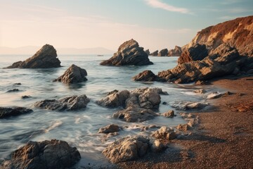 Fototapeta na wymiar Picturesque rocks on the seashore Nature Seascape with Exotic Boulders