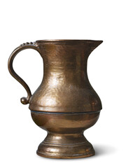 copper or brass antique handmade jug, isolated on a white background