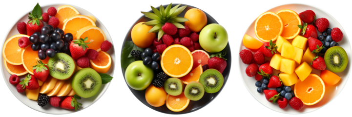 plates of fruit isolated on transparent background